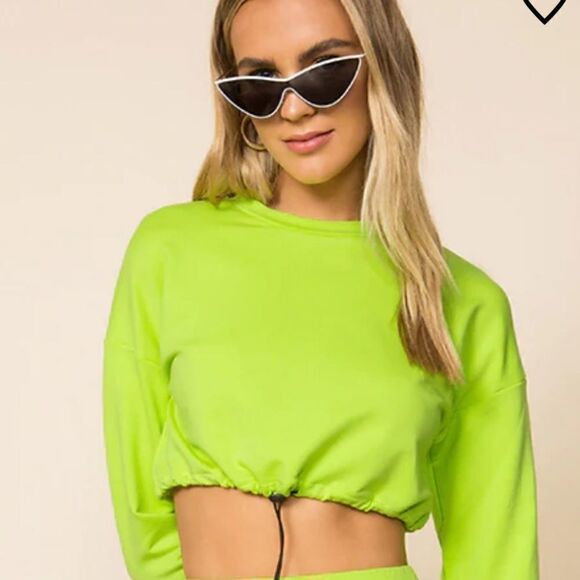 SUPERDOWN Neon Crop Drawstring Sweatshirt Top.Size S - Picture 1 of 12